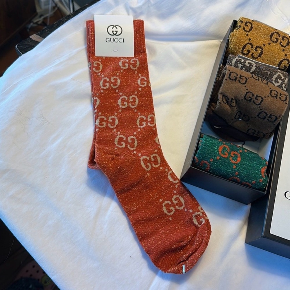 Gucci Socks in Brown, Black/Silver, Red, Green, and Gold - Picture 5 of 6